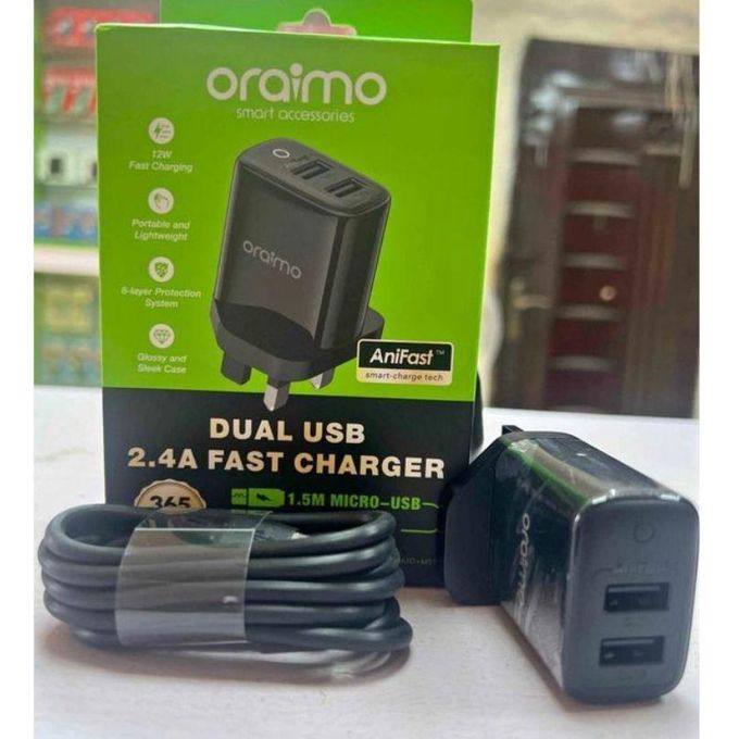 Oraimo AniFast Dual USB 2.4A Fast Charger with 1.5M Micro-USB Cable – view 1